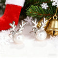 Pearl Reindeer Stud Earrings in Silver and Gold Tone view 2