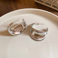 Sculptural C Hoop Stud Earrings in Gold Tone or Silver Tone view 7