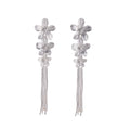 Crystal Look Flower Chain Fringe Long Stud Earrings view 5