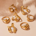 Irregular Open Geometric Rings Pearl Accent Gold Steel view 2