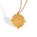 Gold Steel Engraved Geometric Cross Disc Pendant Necklace view 5