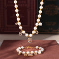 Gold Titanium Steel Seashell Pearl Necklace Bracelet Zircon Tags view 2