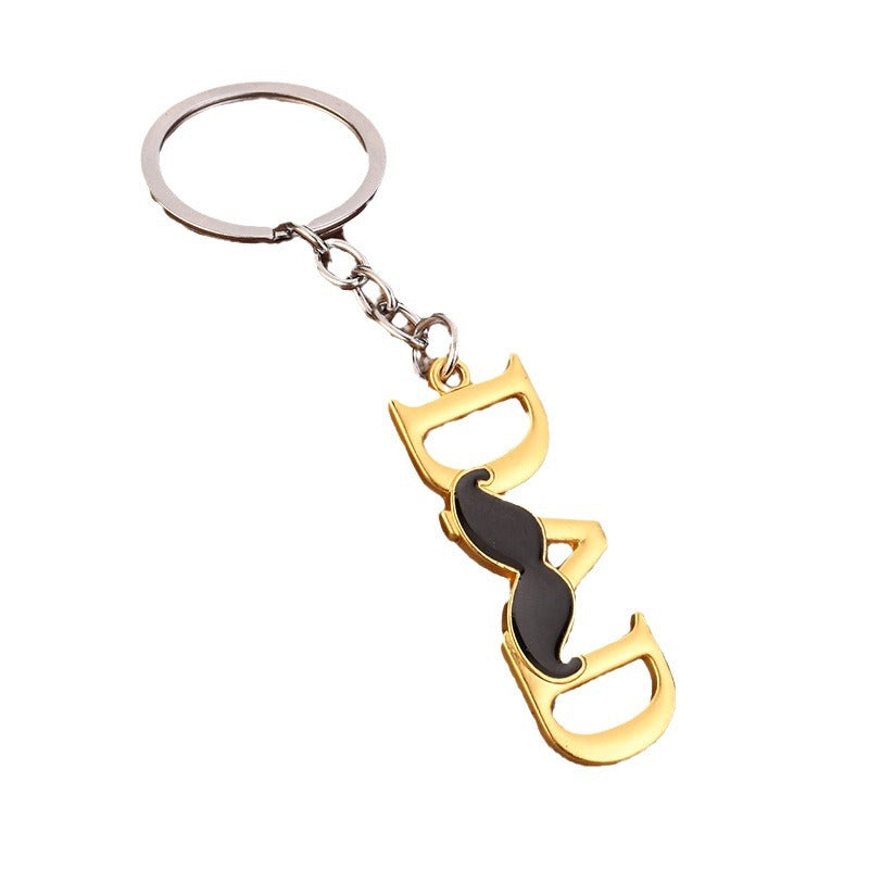 MOM DAD Alloy Gift Keychain with Crown and Mustache Charm