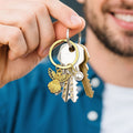 Gold Angel Pearl Rhinestone Cap Split Ring Keychain view 4