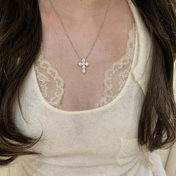 Silver Tone Clear Stone Cross Pendant Necklace on Fine Chain