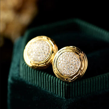 Gold Tone Round Textured Button Style Stud Earrings