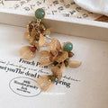 Green Stone And Amber Leaf Cluster Drop Stud Earrings view 4