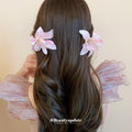 Large Fabric Lily Duckbill Hair Clip In Pale Pink Blue Or Purple view 4