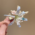 Pink Or Blue Starfish Fabric Flower Crystal Duckbill Hair Clip view 7
