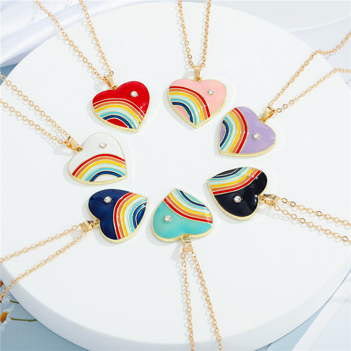 Gold Tone Rainbow Heart Pendant Necklaces in Seven Colors