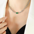 Double Curb Chain Rectangle Zircon Necklace Bracelet Set view 7