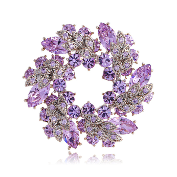Purple Silver Tone Floral Wreath Wreath Two Designs Metal Brooch Pin