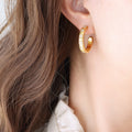 Wide C-Shape Star Zircon Hoop Earrings Gold Silver Stud Back view 6