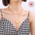 Gold Checkerboard Square Pendant Necklace Twisted Rope Chain view 3
