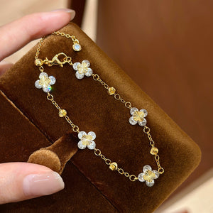 Gold CZ Round Flower Adjustable Bracelet Five Motifs