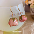 Preserved Pink Rose Bow Hook Earrings Fashion Jewelry Accessory view 1