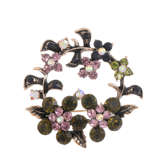 Olive Branch Wreath Crystal Metal Brooch Pin for Jackets and Lapels