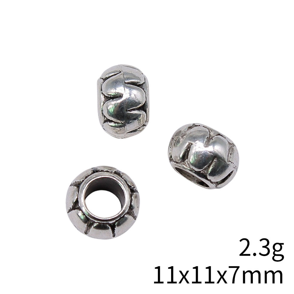 11x11x7mm 2.3g Antique Silver Zinc Alloy Carved Large Hole Spacer Beads for Bracelet Necklace DIY Jewelry