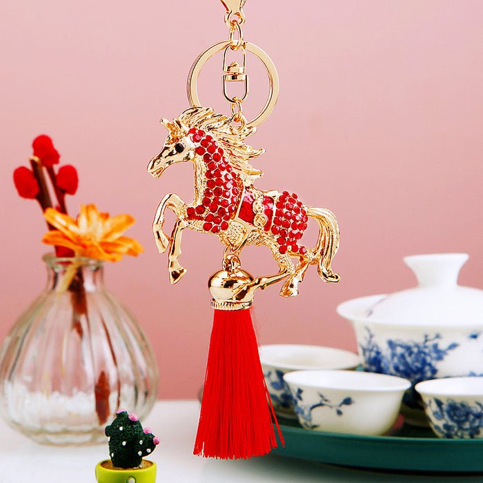 Crystal Coin Horse Tassel Keychains in Four Colors plus Assorted