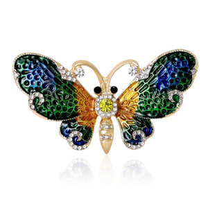Enamel Butterfly Brooch Green or Blue Purple Rhinestones