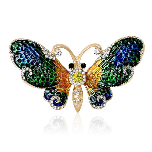 Green orange enamel butterfly brooch front view