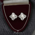 Silver Lace Quatrefoil Pearl Center Stud Earrings Style view 1