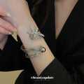 Silver Multi Wire Spiral Open Cuff Starfish Crystal Bracelet view 1