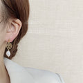Gold Openwork Rose Drop Earrings White Baroque Pearl Ends view 4