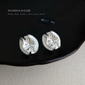 Silver Matte Folded Dimensional Flower Stud Earrings view 3