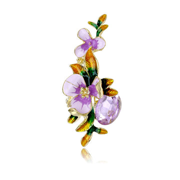 Purple Gold Tone Flower Enamel Metal Brooch Pin 2.5 x 5.4 cm