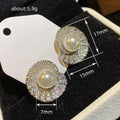 White Gold Shell Pearl Fan Pavé Stud Earrings Alloy view 5