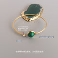 Gold Open Cuff Bracelet Green Turquoise Ball And Zircon Tip view 2