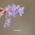 Purple Sheer Flower Duckbill Hair Clip With Green Leaf And Tassels view 4