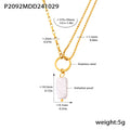 Gold Dual Chain Baroque Imitation Pearl Pendant Necklace view 6