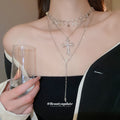 Layered Star and Cross Pendant Necklace Set with Polished Details view 1
