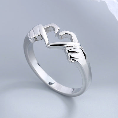 Silver finger heart gesture open adjustable band ring studio