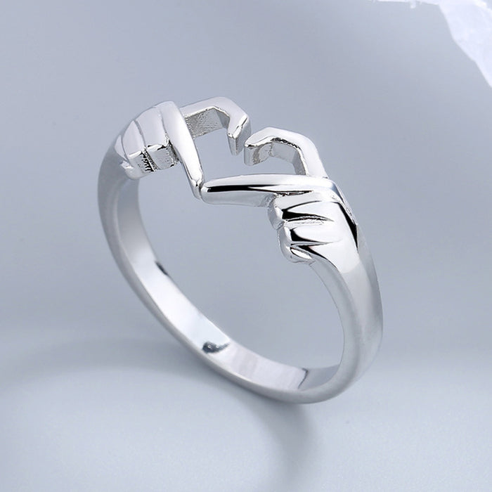 Finger Heart Gesture Open Adjustable Band Ring Two Tones