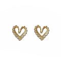 Gold Open Heart Stud Earrings Lace Scalloped Filigree Mini view 5