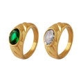Gold Textured Dome Rings Oval Clear Or Green Stones view 5