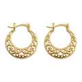 Gold Hollow Floral Filigree Crescent Hoop Earrings Latch view 5
