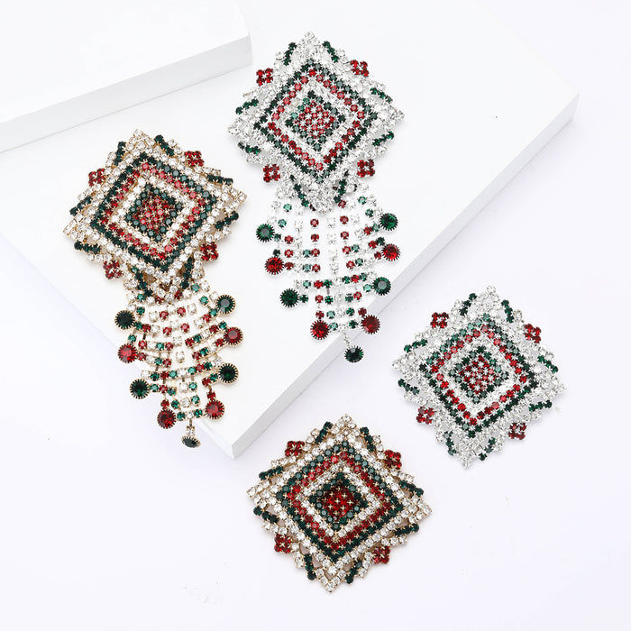 Diamond Shape Rhinestone Brooch Gold Silver Multicolor