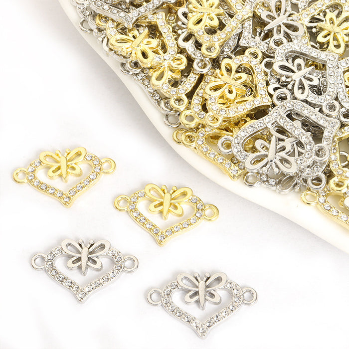Crystal Heart Bow Charms in Gold and Silver Tone Finishes