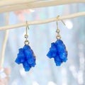 Gold Tone Hook Earrings with Irregular Blue and White Crystal Clusters view 4