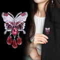 Pink Crystal Butterfly Teardrop Fringe Metal Brooch Pin view 3