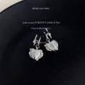 Silver Tone Split Heart Drop Earrings Opaline Crystal Posts view 4