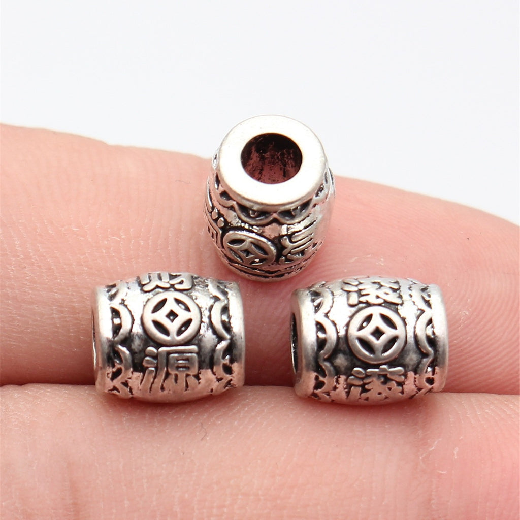 10x9.2x9.2mm 2.5g Antique Silver Zinc Alloy Chinese Drum Large Hole Beads for Bracelet DIY Jewelry Making
