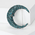 Crescent Moon Face Rhinestone Brooch Black Or Teal Pavé view 2