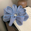 Blue Gingham Flower Petal Lace Edge Scrunchie Hair Tie view 4