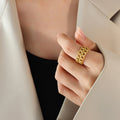 Double Curb Chain Open Band Rings Gold Or Steel Tone view 7