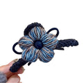 Blue Yarn Flower Knit Claw Clip Shark Hair Accessory view 5